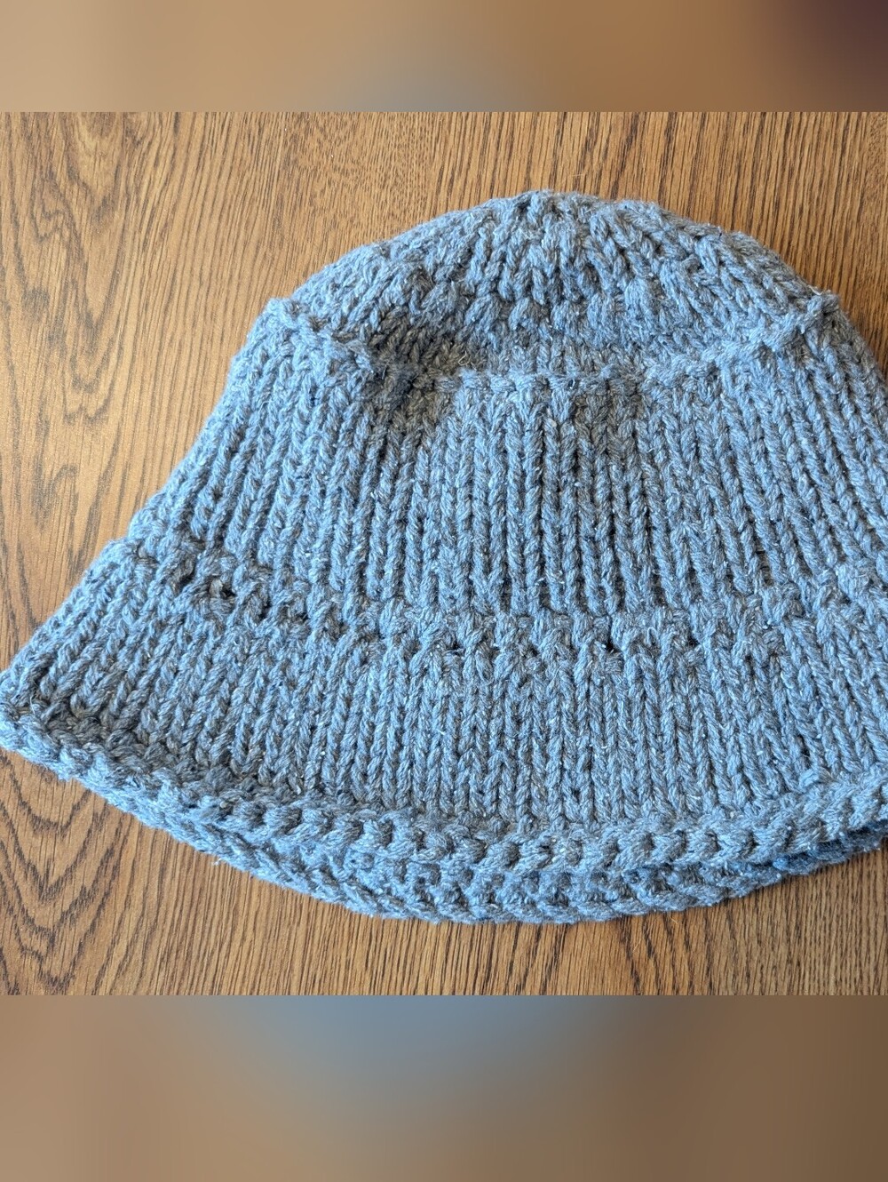 Hand-Knit Light Gray Bucket Hat